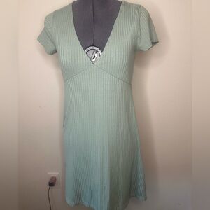 Forever 21 Green Ribbed Casual V Neck Dress Size S